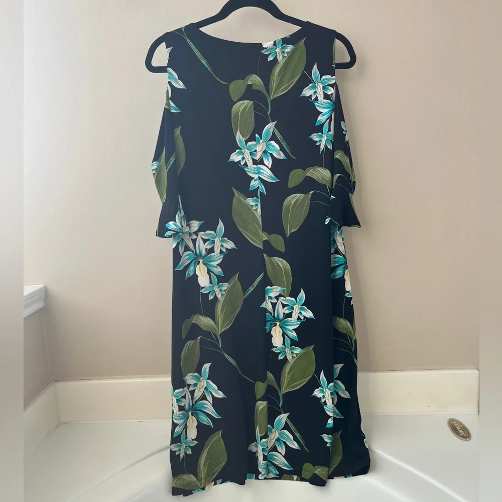 Tommy Hilfiger Black Floral Cold-Shoulder Dress- Size 14 - Picture 3 of 7